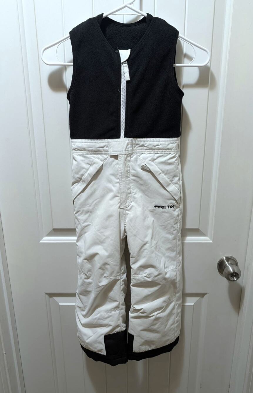 Arctix Unisex Child Limitless Fleece Top Snow Bib Overalls White Black Size 5T